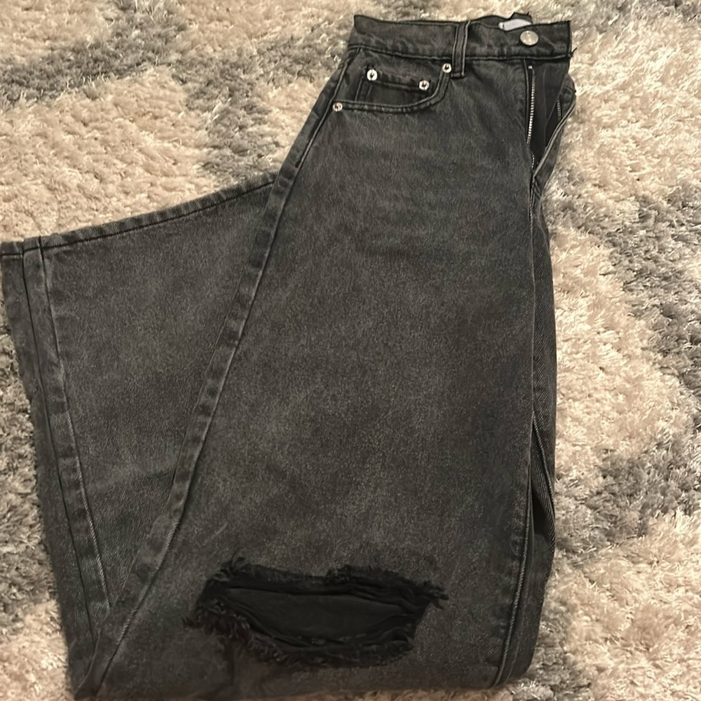 Adika High Waisted Wide Legged Grey Ripped Jeans